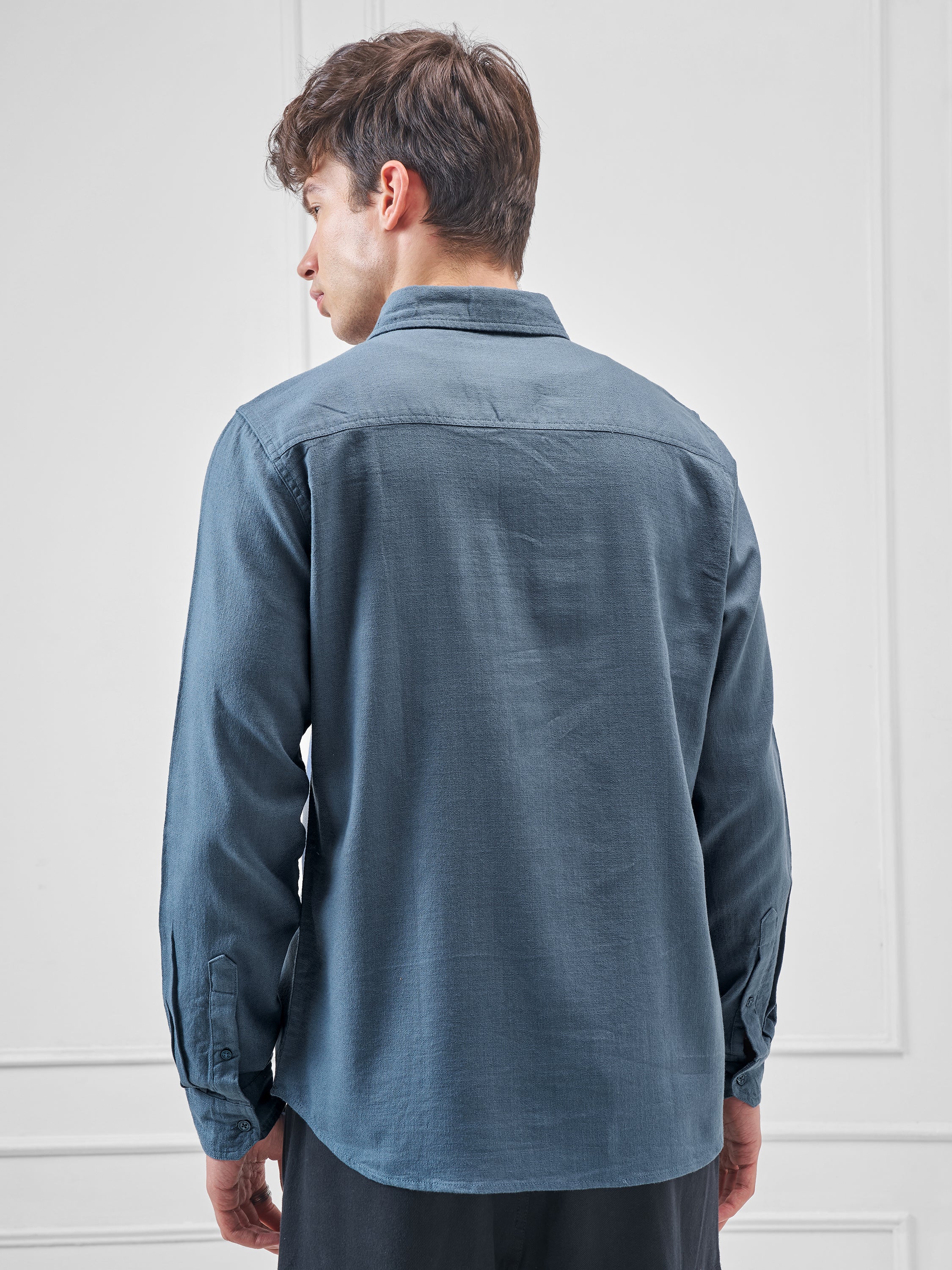 Highlander Men Blue Solid Slim Fit Casual Shirt - Blue - Image 3