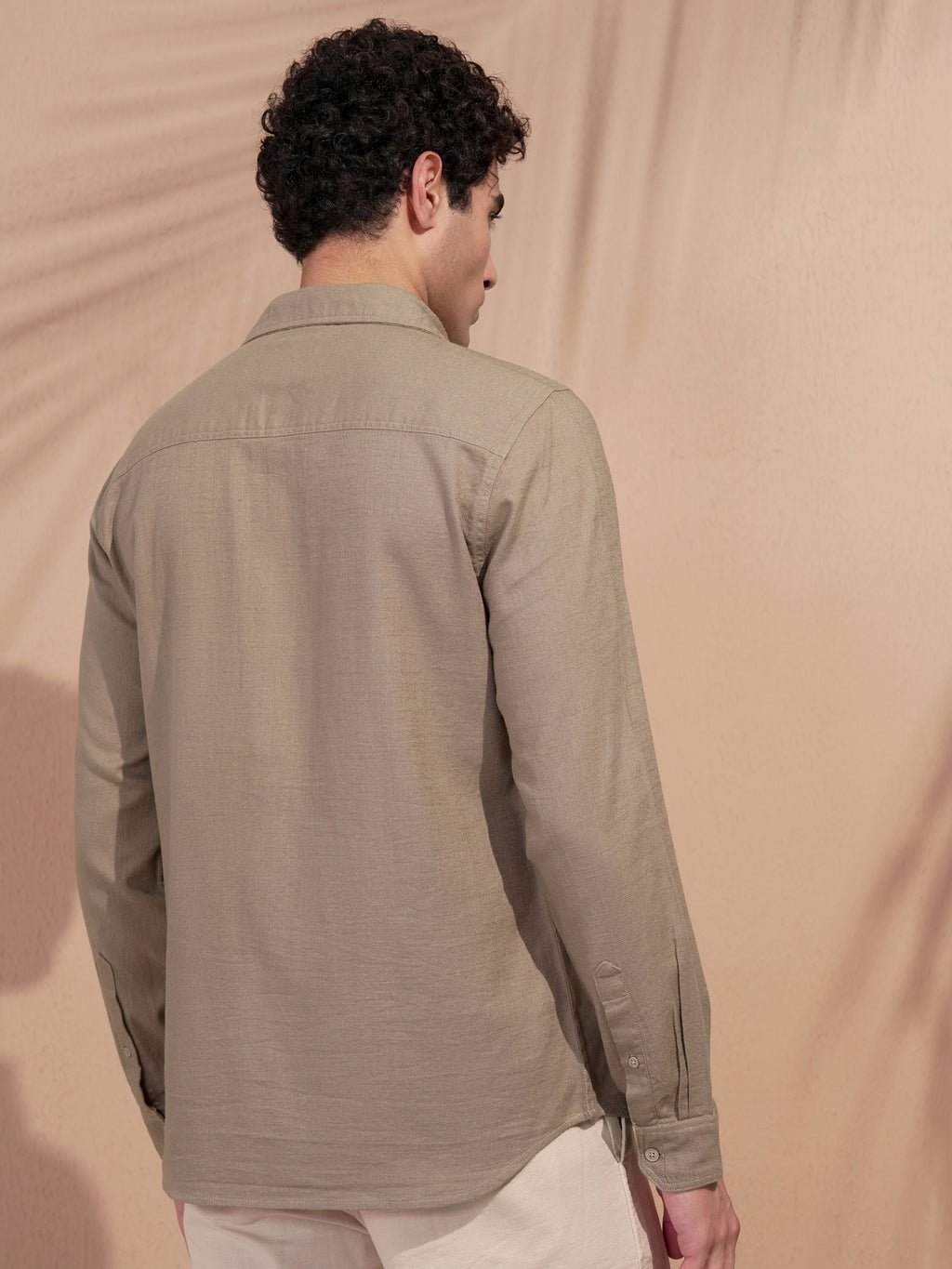 Highlander Men Khaki Self Design Slim Fit Casual Shirt - Khaki - Image 3
