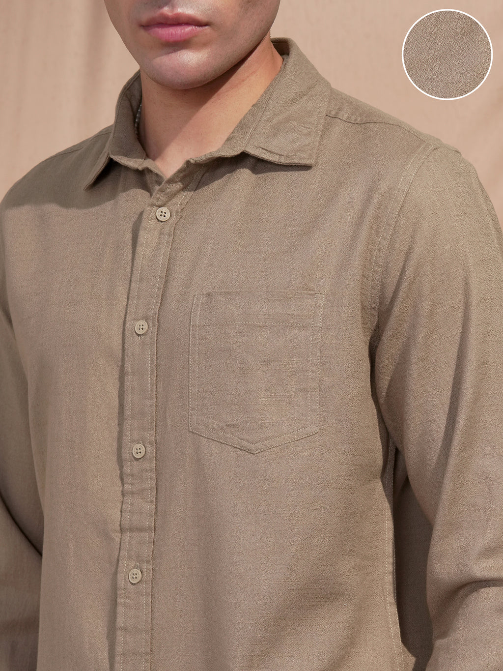 Highlander Men Khaki Self Design Slim Fit Casual Shirt - Khaki - Image 5