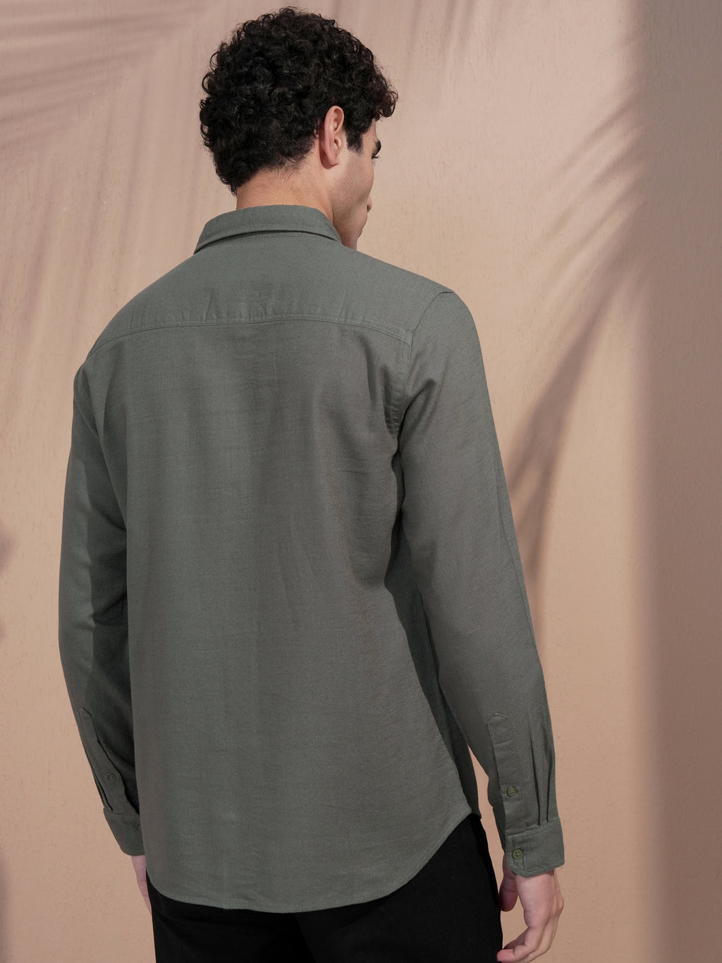 Highlander Men Olive Self Design Slim Fit Casual Shirt - Olive - Image 3