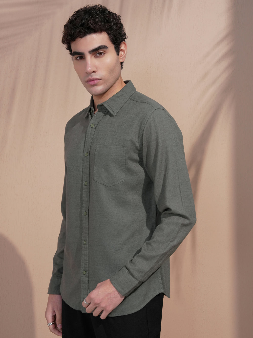 Highlander Men Olive Self Design Slim Fit Casual Shirt - Olive - Image 4