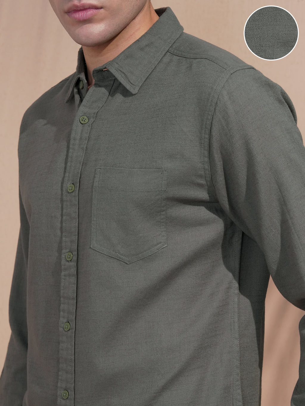 Highlander Men Olive Self Design Slim Fit Casual Shirt - Olive - Image 5