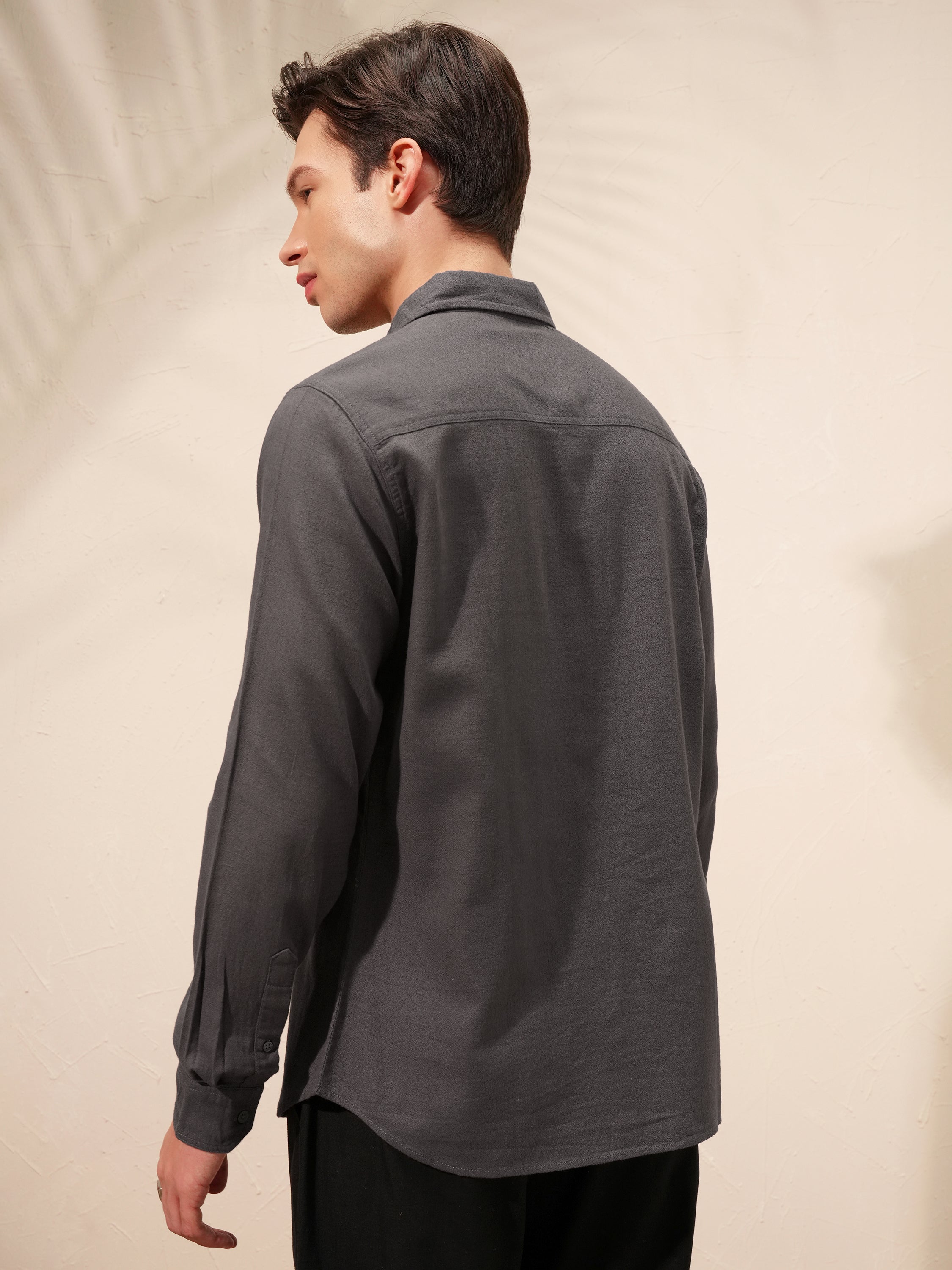 Highlander Men Grey Self Design Slim Fit Casual Shirt - Grey - Image 3