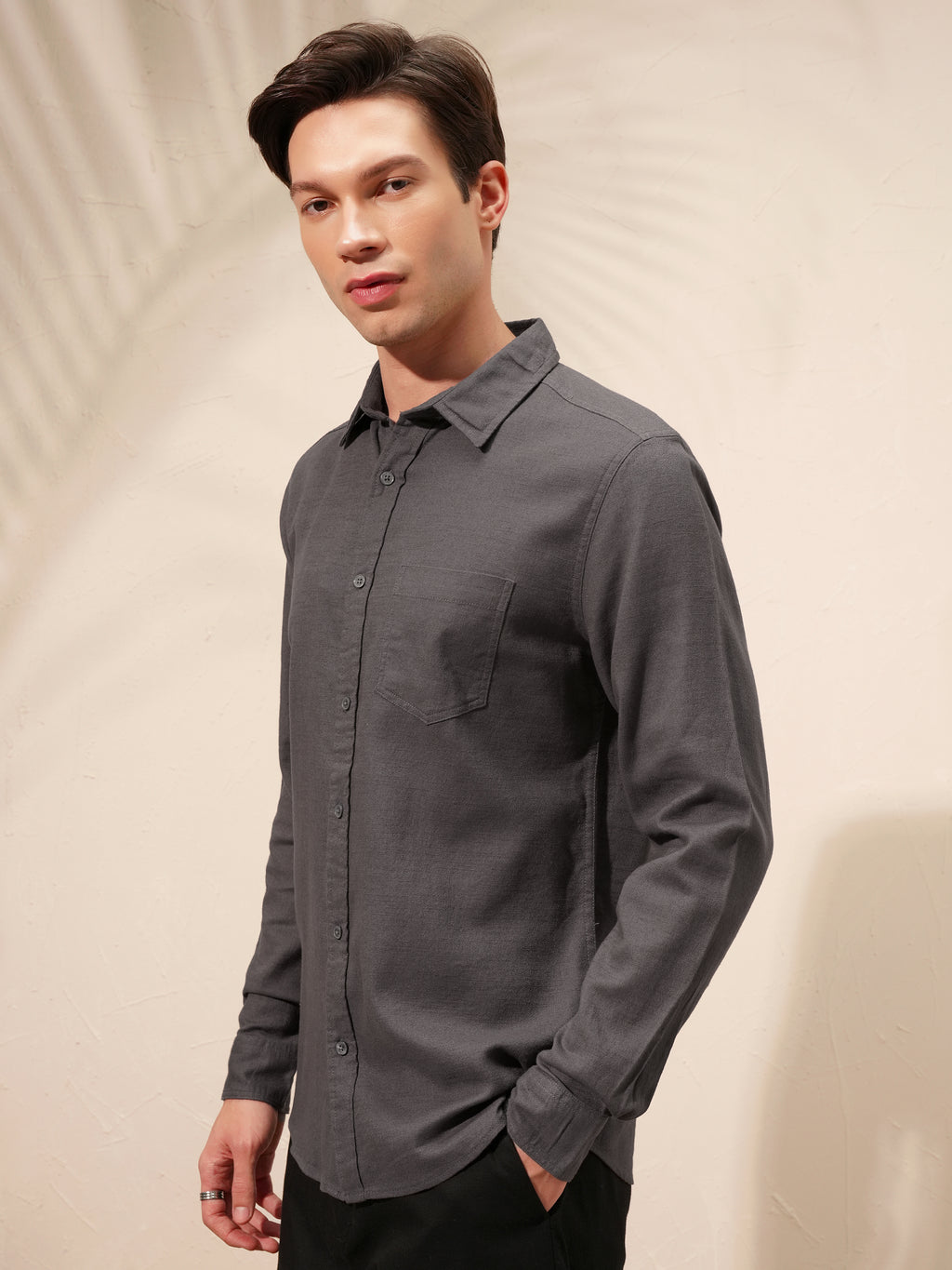 Highlander Men Grey Self Design Slim Fit Casual Shirt - Grey - Image 4