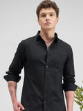 Highlander Men Black Self Design Slim Fit Casual Shirt - Black - Image 1
