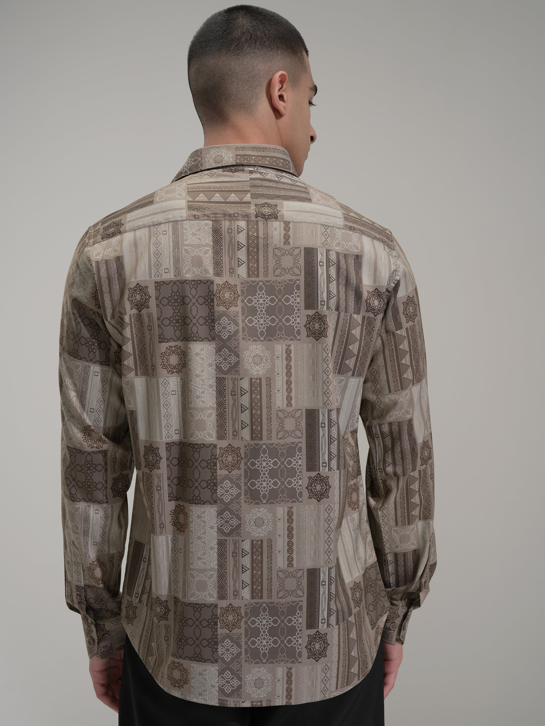 Highlander Men Beige Printed Slim Fit Casual Shirt - Beige - Image 3
