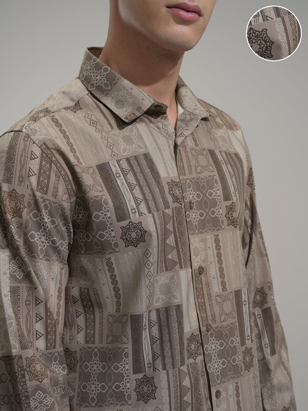 Highlander Men Beige Printed Slim Fit Casual Shirt - Beige - Image 5
