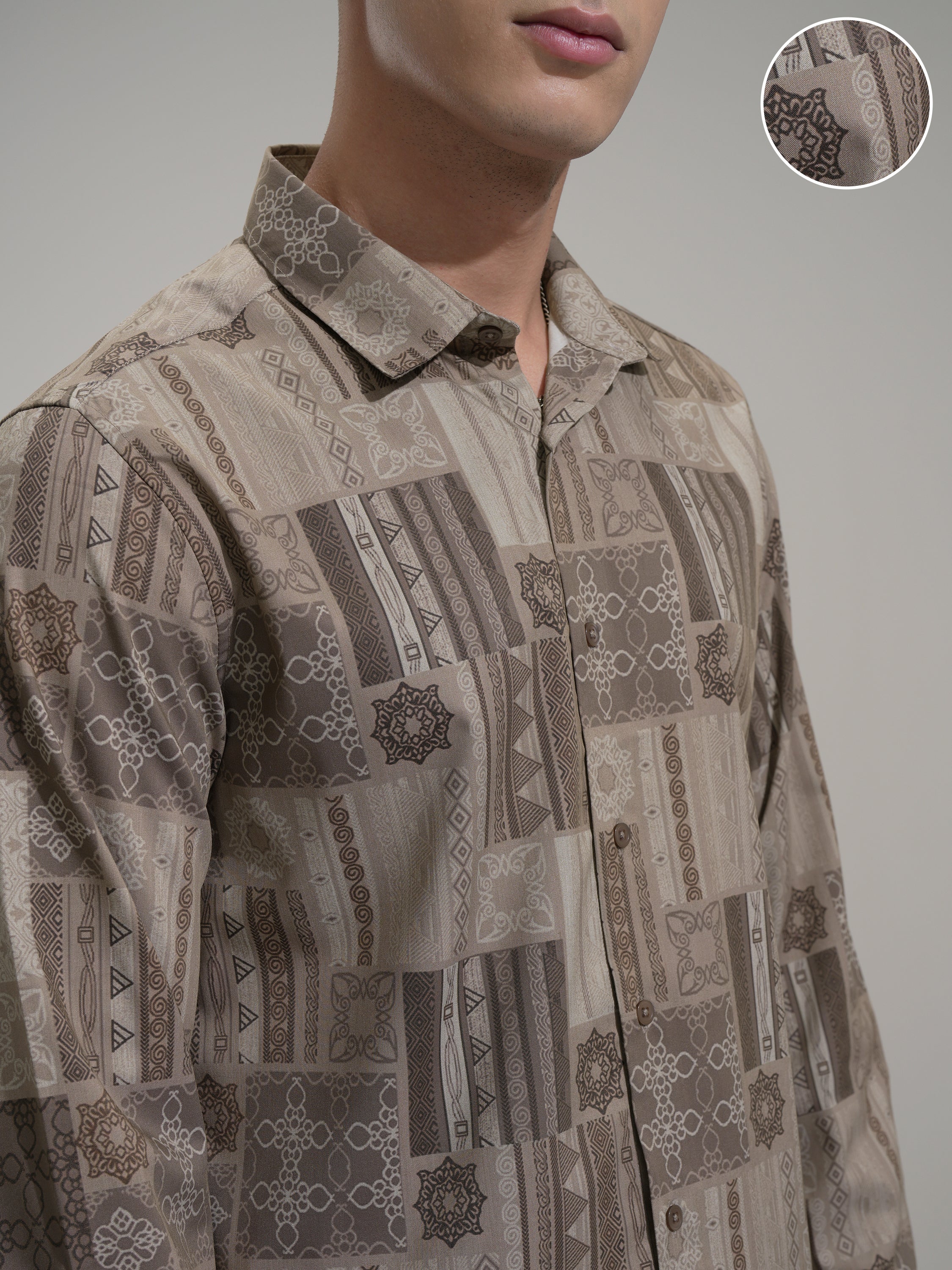 Highlander Men Beige Printed Slim Fit Casual Shirt - Beige - Image 5