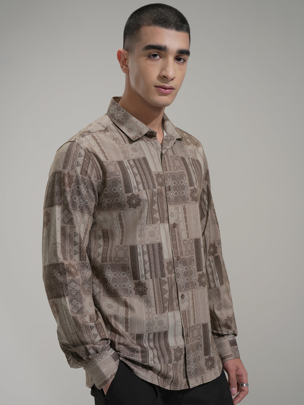 Highlander Men Beige Printed Slim Fit Casual Shirt - Beige - Image 6