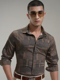 Highlander Men Khaki Printed Slim Fit Casual Shirt - Khaki - Image 1