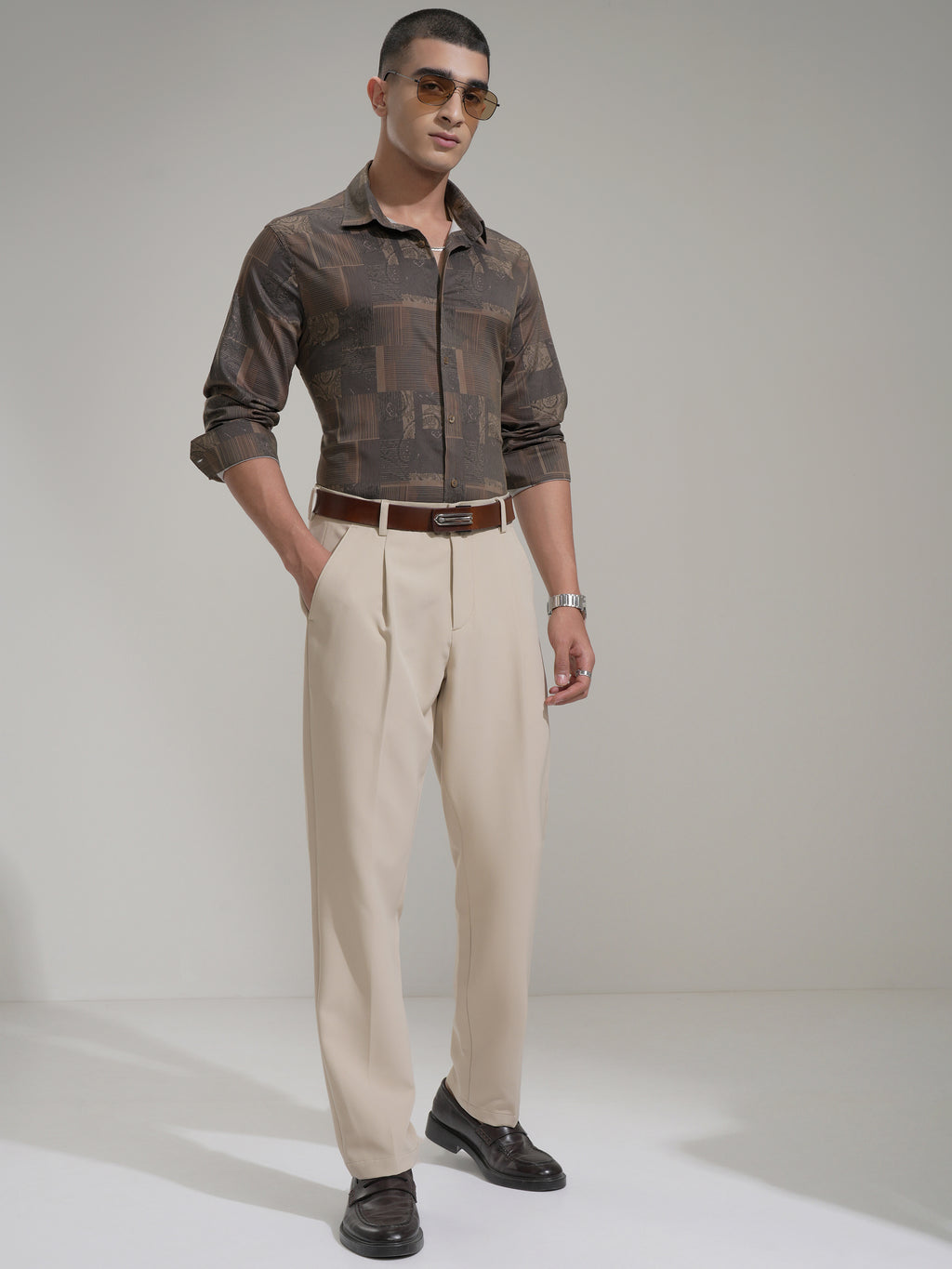 Highlander Men Khaki Printed Slim Fit Casual Shirt - Khaki - Image 2