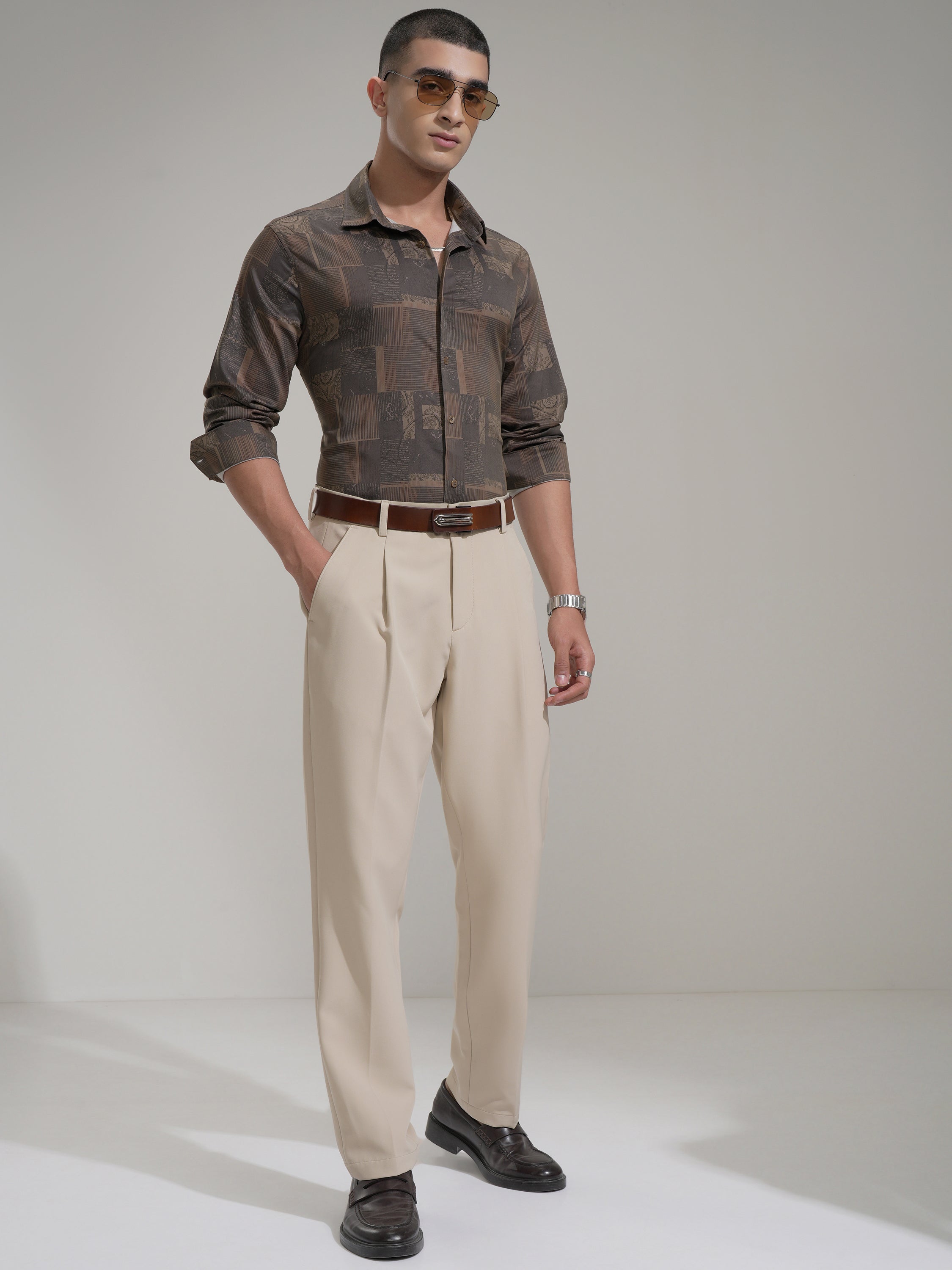 Highlander Men Khaki Printed Slim Fit Casual Shirt - Khaki - Image 2
