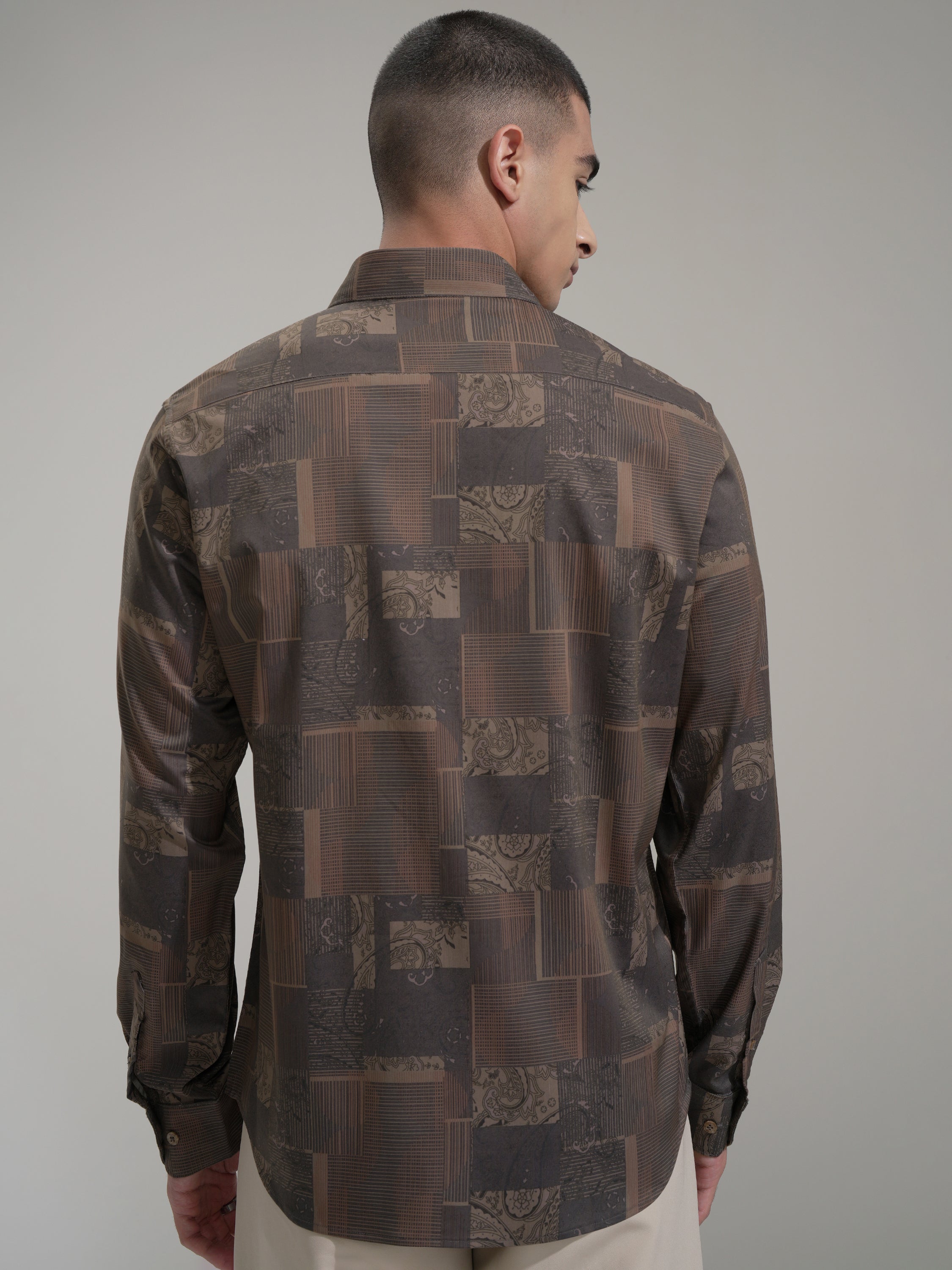 Highlander Men Khaki Printed Slim Fit Casual Shirt - Khaki - Image 3
