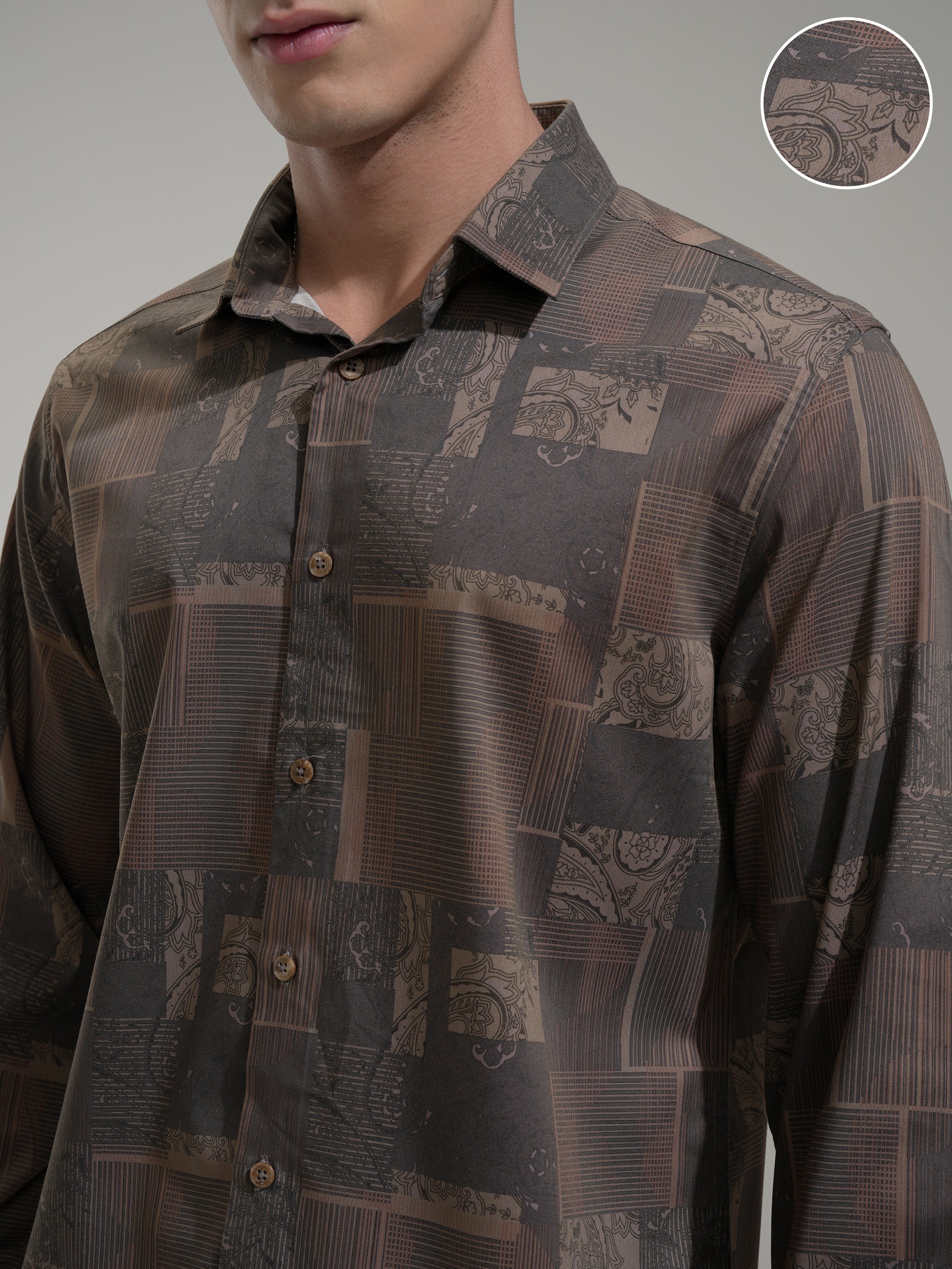 Highlander Men Khaki Printed Slim Fit Casual Shirt - Khaki - Image 5