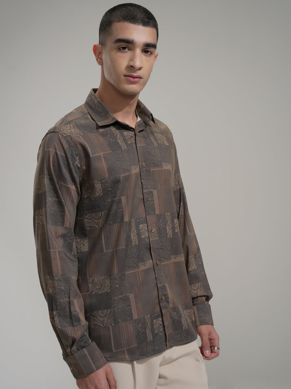 Highlander Men Khaki Printed Slim Fit Casual Shirt - Khaki - Image 6