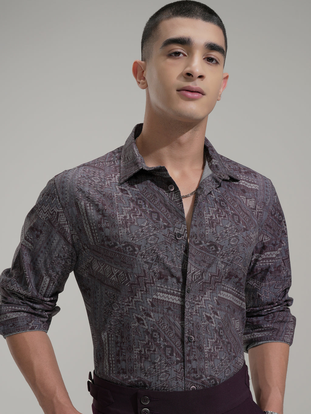 Highlander Men Mauve Printed Slim Fit Casual Shirt - Mauve - Image 1