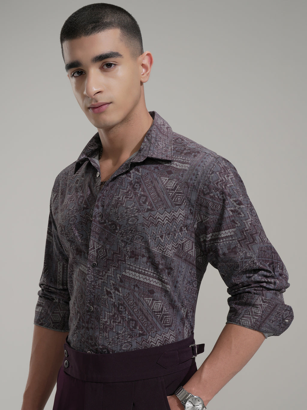Highlander Men Mauve Printed Slim Fit Casual Shirt - Mauve - Image 4