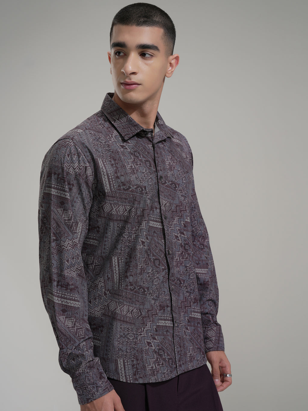 Highlander Men Mauve Printed Slim Fit Casual Shirt - Mauve - Image 6
