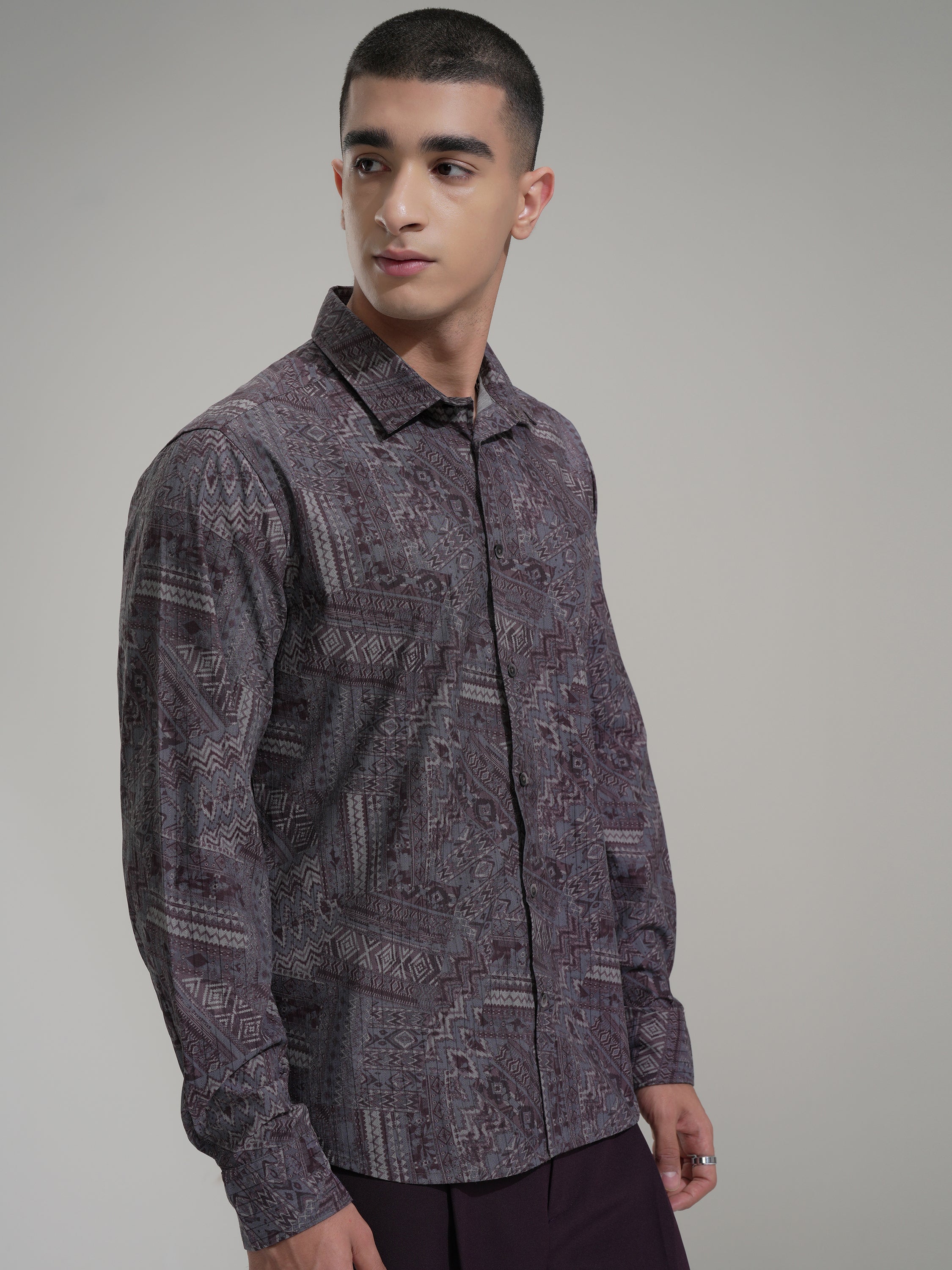 Highlander Men Mauve Printed Slim Fit Casual Shirt - Mauve - Image 6