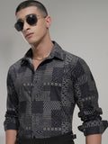 Highlander Men Black Printed Slim Fit Casual Shirt - Black - Image 1