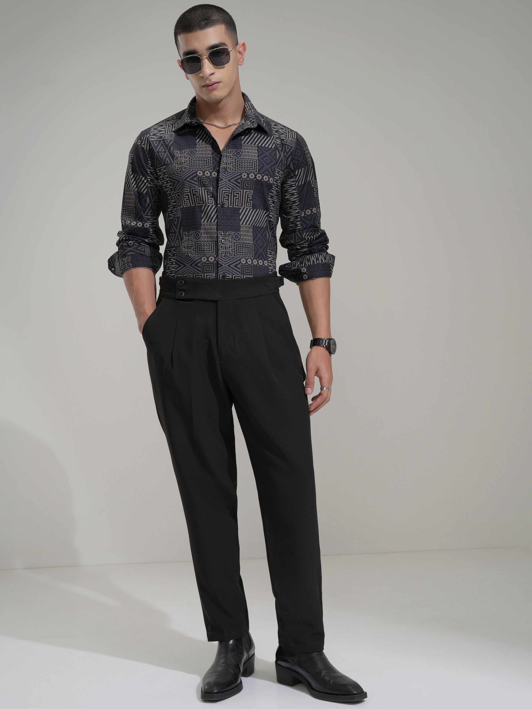 Highlander Men Black Printed Slim Fit Casual Shirt - Black - Image 2
