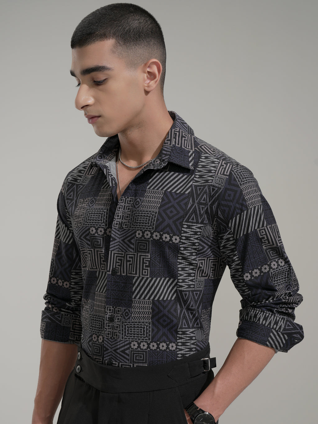 Highlander Men Black Printed Slim Fit Casual Shirt - Black - Image 4