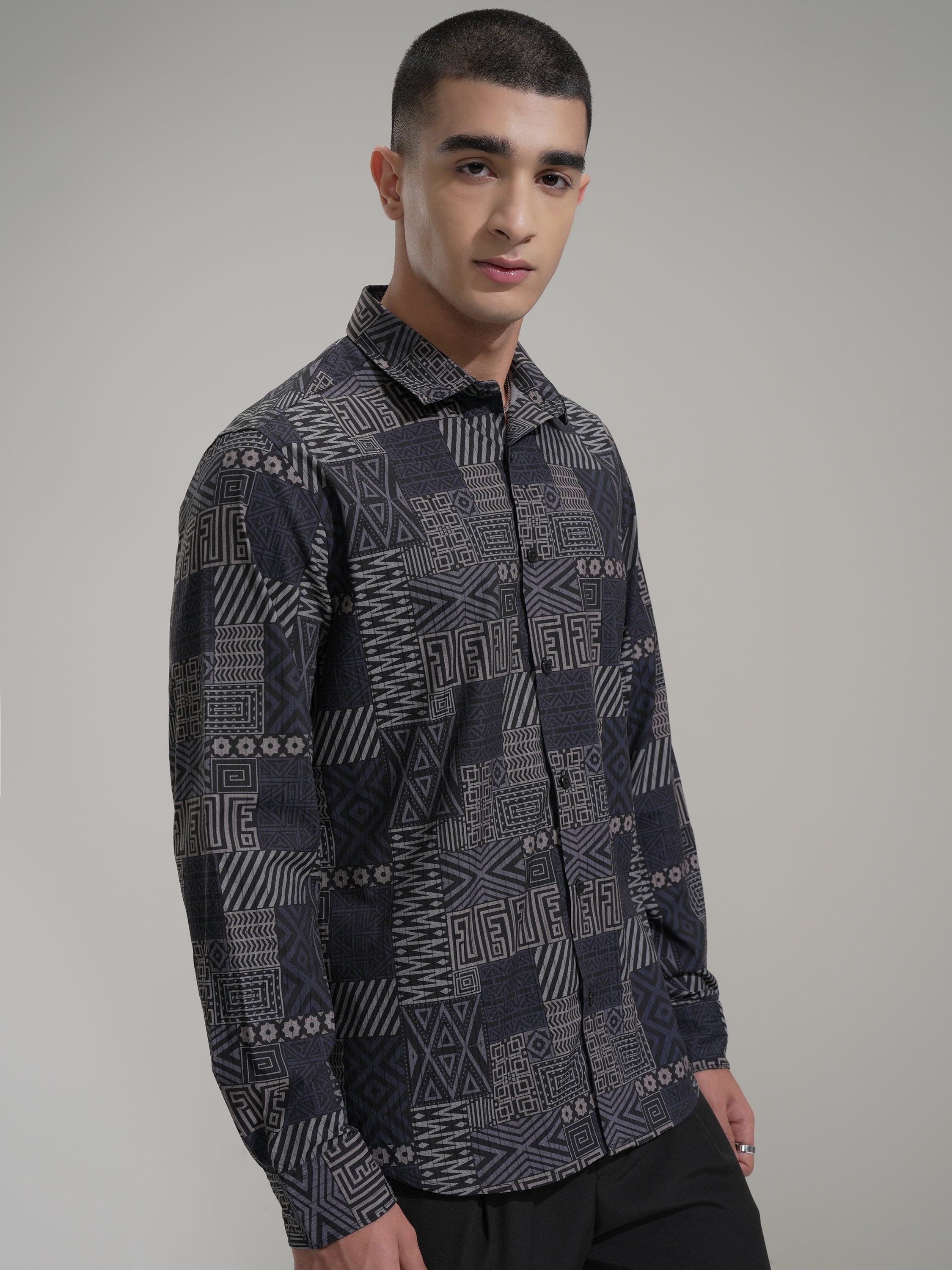 Highlander Men Black Printed Slim Fit Casual Shirt - Black - Image 6