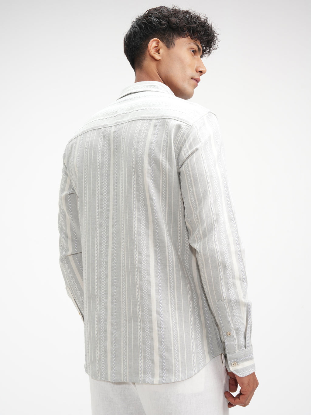 Highlander Men Grey Striped Slim Fit Casual Shirt - Grey - Image 3