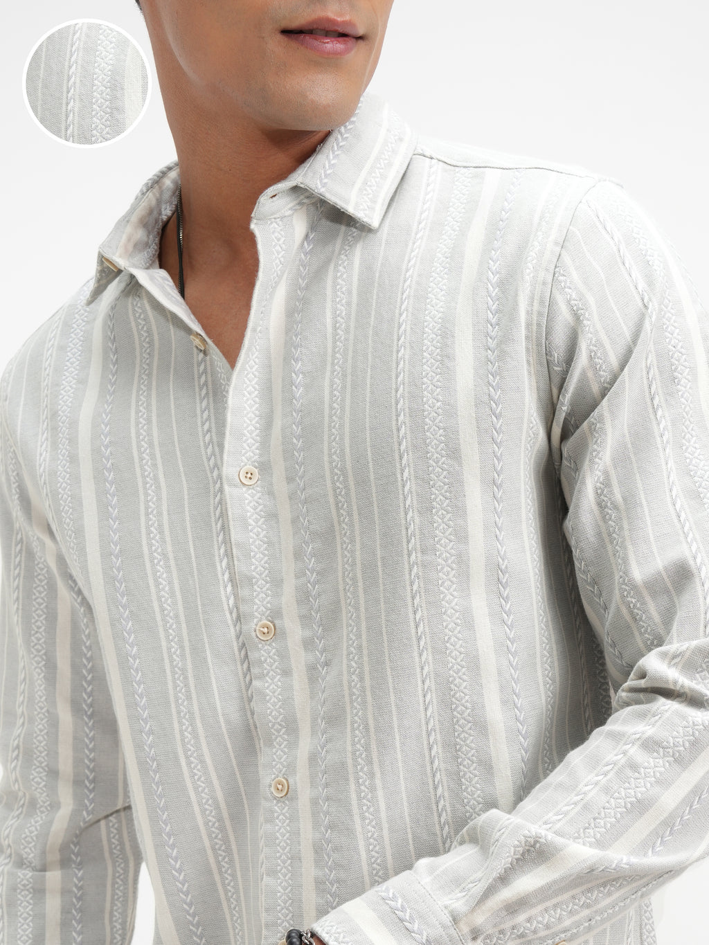 Highlander Men Grey Striped Slim Fit Casual Shirt - Grey - Image 5