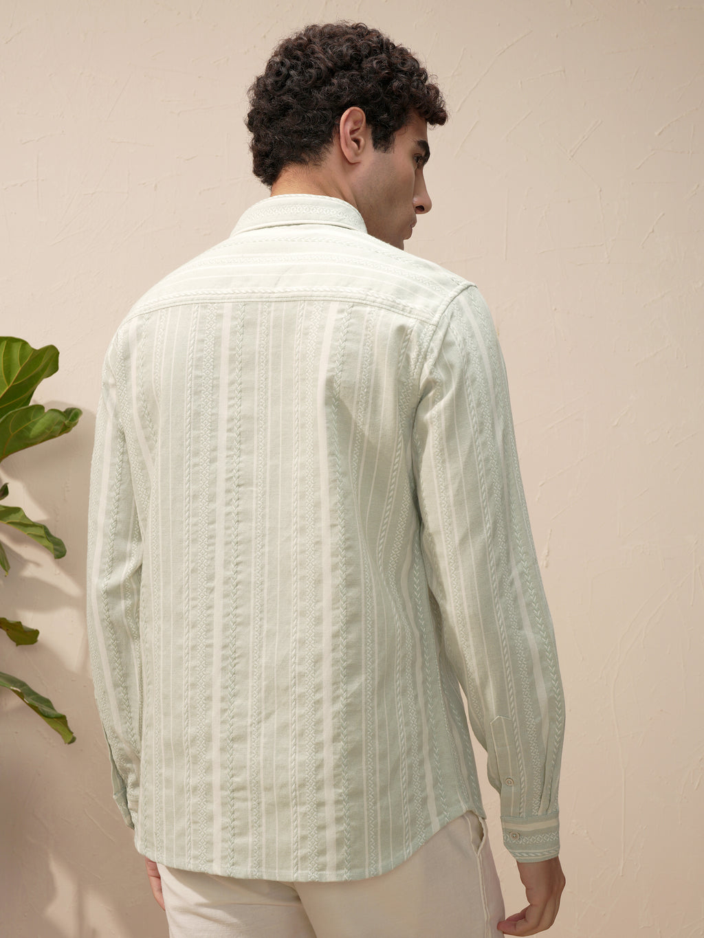 Highlander Men Green Self Design Slim Fit Casual Shirt - Green - Image 3
