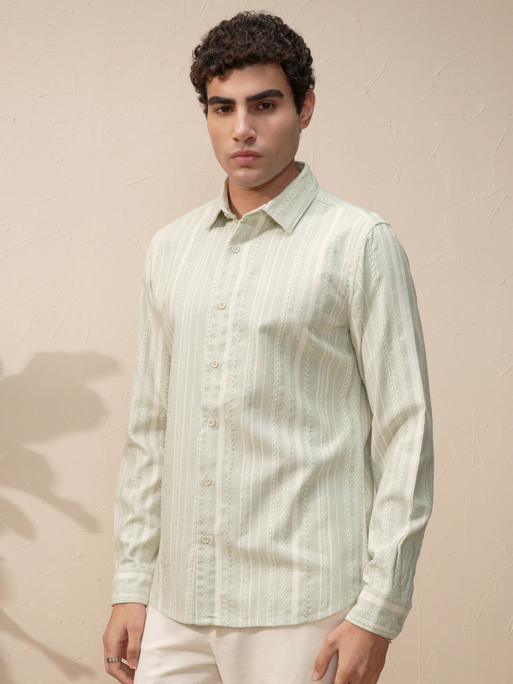 Highlander Men Green Self Design Slim Fit Casual Shirt - Green - Image 4
