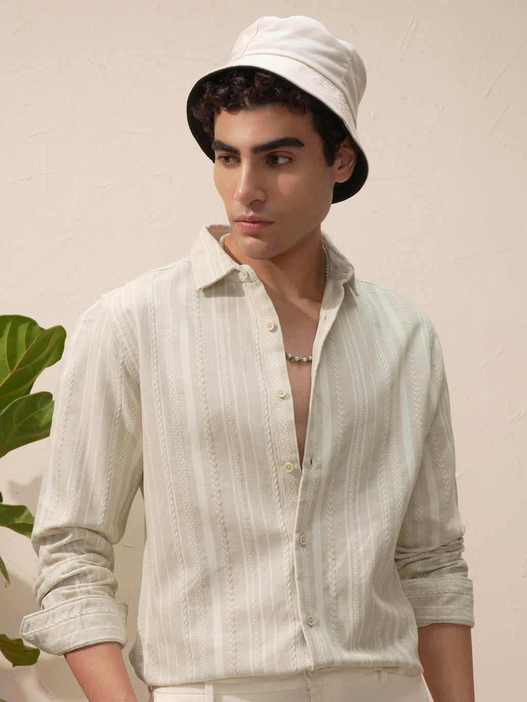 Highlander Men Beige Striped Slim Fit Casual Shirt - Beige - Image 1