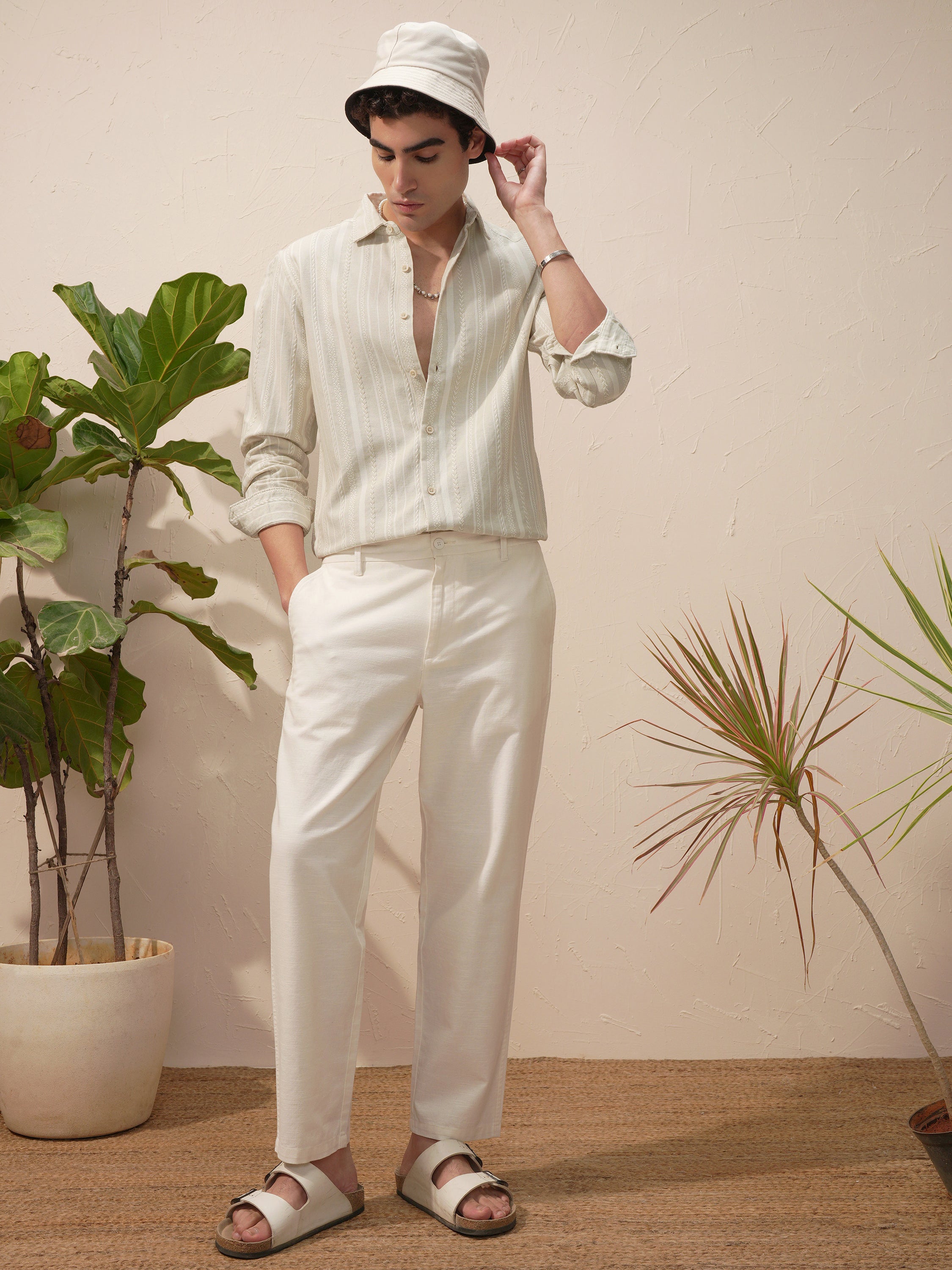 Highlander Men Beige Striped Slim Fit Casual Shirt - Beige - Image 2