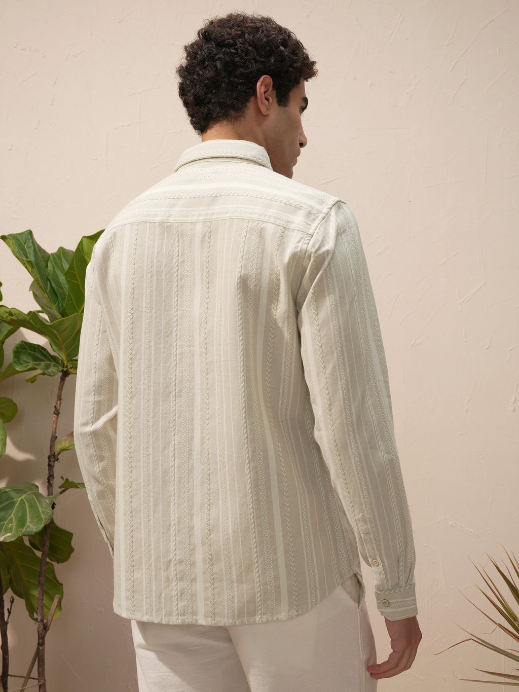 Highlander Men Beige Striped Slim Fit Casual Shirt - Beige - Image 3