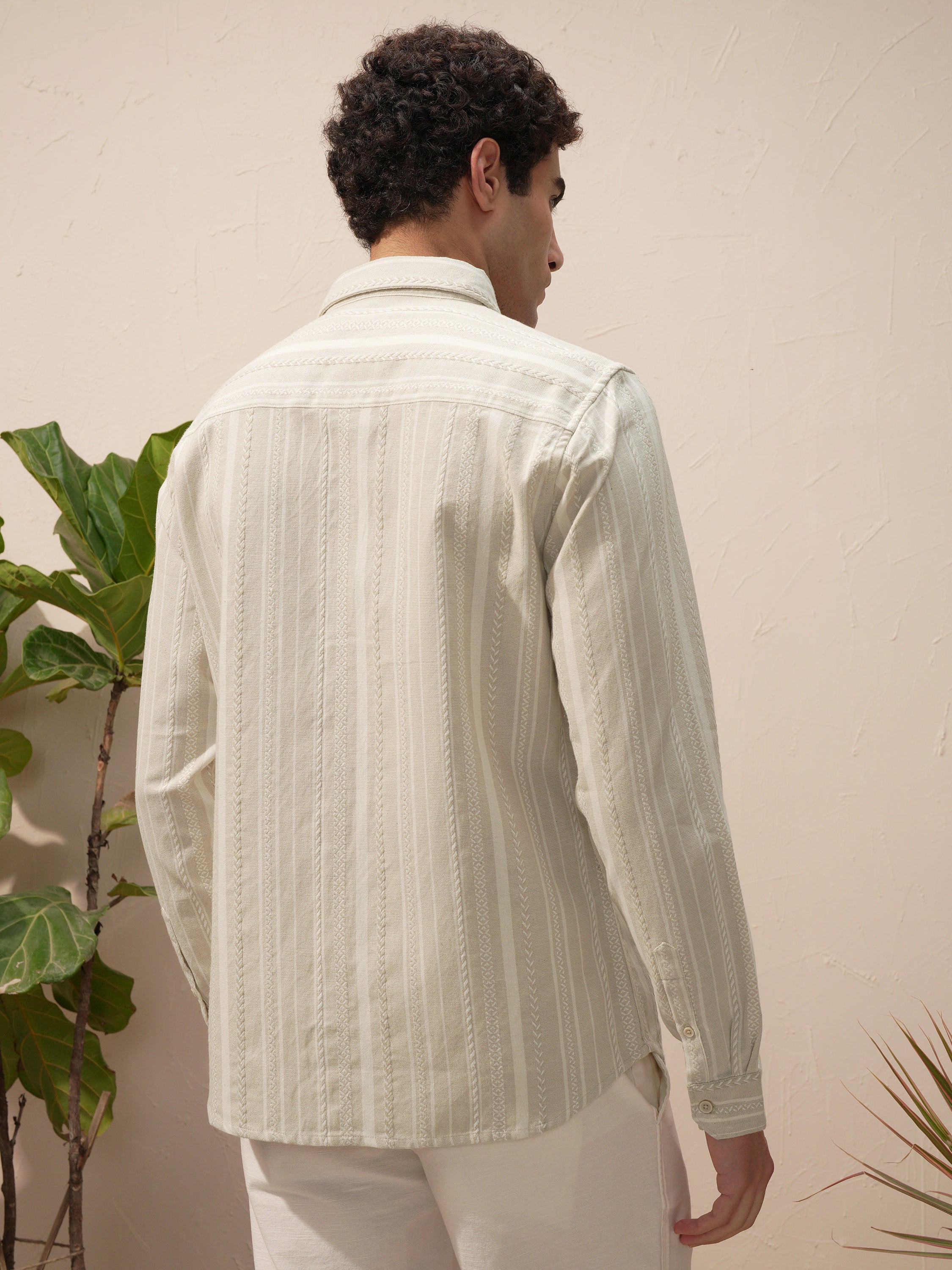 Highlander Men Beige Striped Slim Fit Casual Shirt - Beige - Image 3