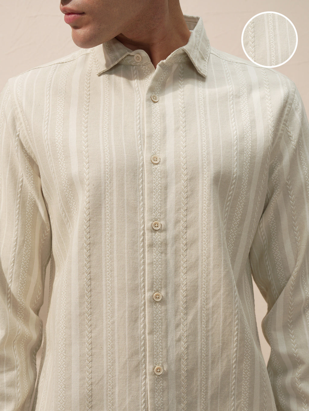 Highlander Men Beige Striped Slim Fit Casual Shirt - Beige - Image 5