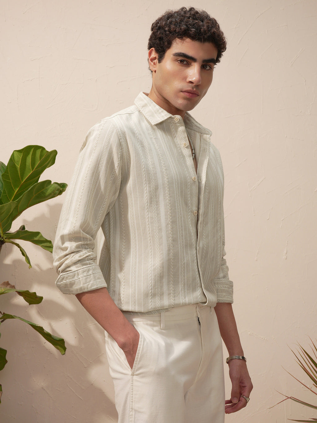 Highlander Men Beige Striped Slim Fit Casual Shirt - Beige - Image 6
