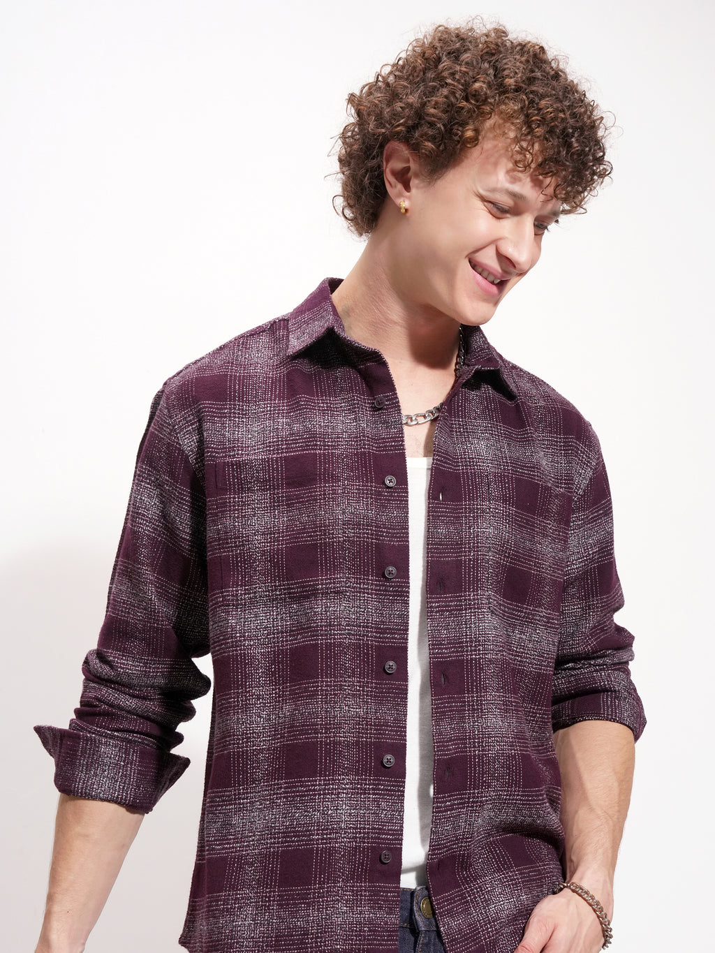 Highlander Men Maroon Checked Relaxed Fit Casual Shirt - Maroon - Image 1