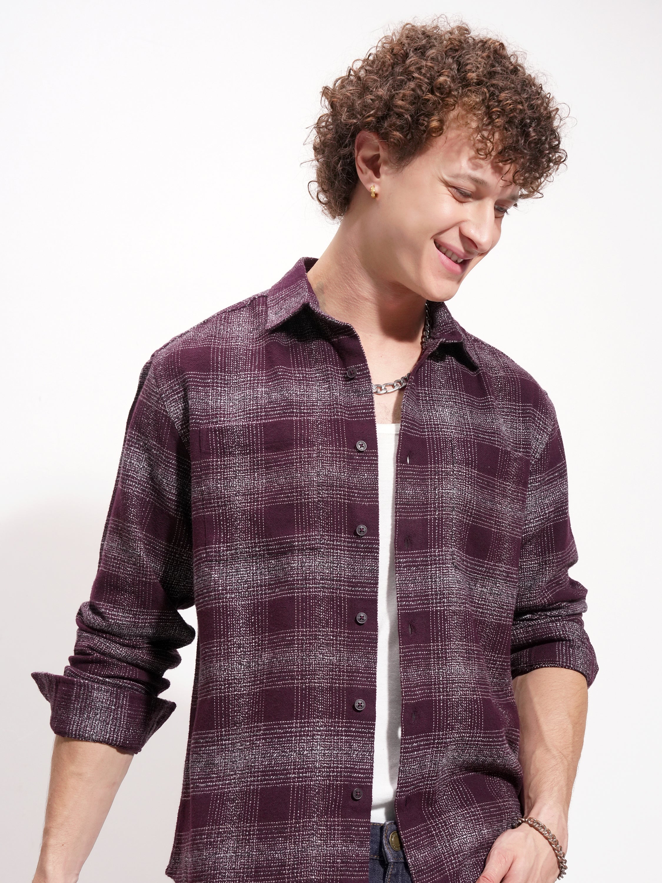 Highlander Men Maroon Checked Relaxed Fit Casual Shirt - Maroon - Image 1