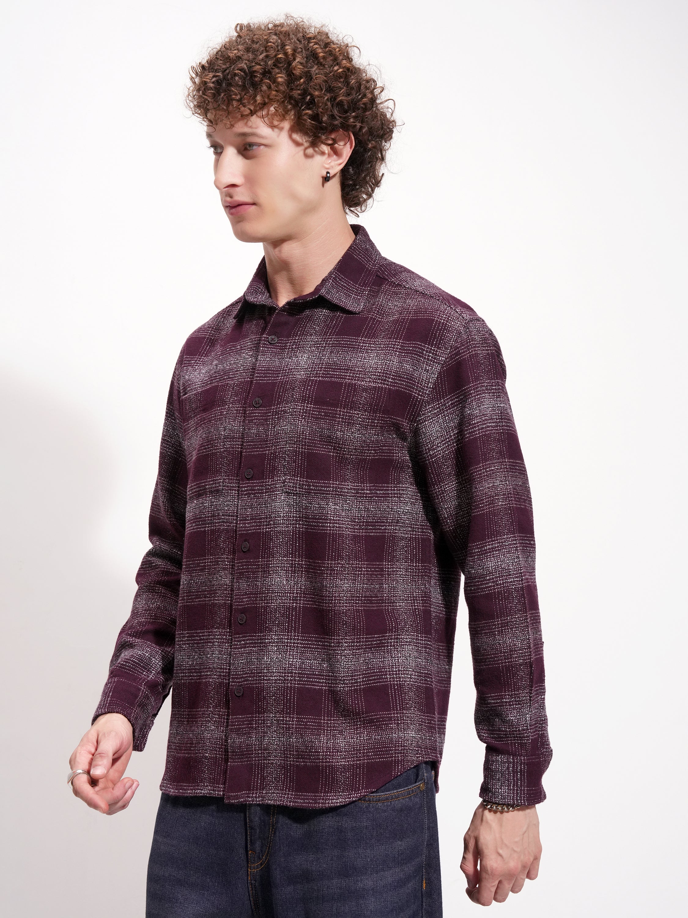 Highlander Men Maroon Checked Relaxed Fit Casual Shirt - Maroon - Image 4