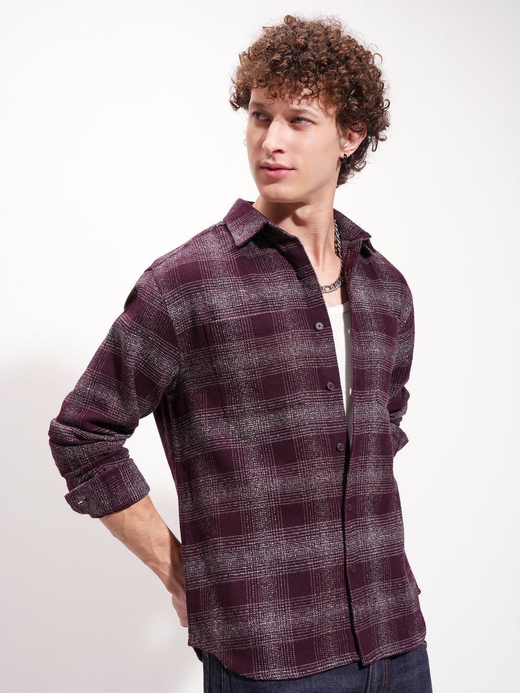 Highlander Men Maroon Checked Relaxed Fit Casual Shirt - Maroon - Image 6