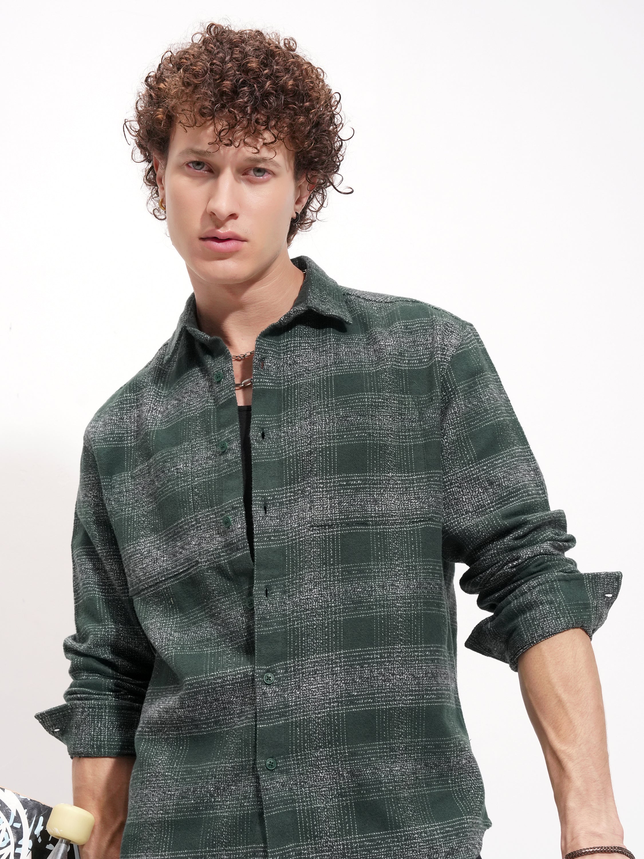 Highlander Men Green Checked Relaxed Fit Casual Shirt - Green - Image 1