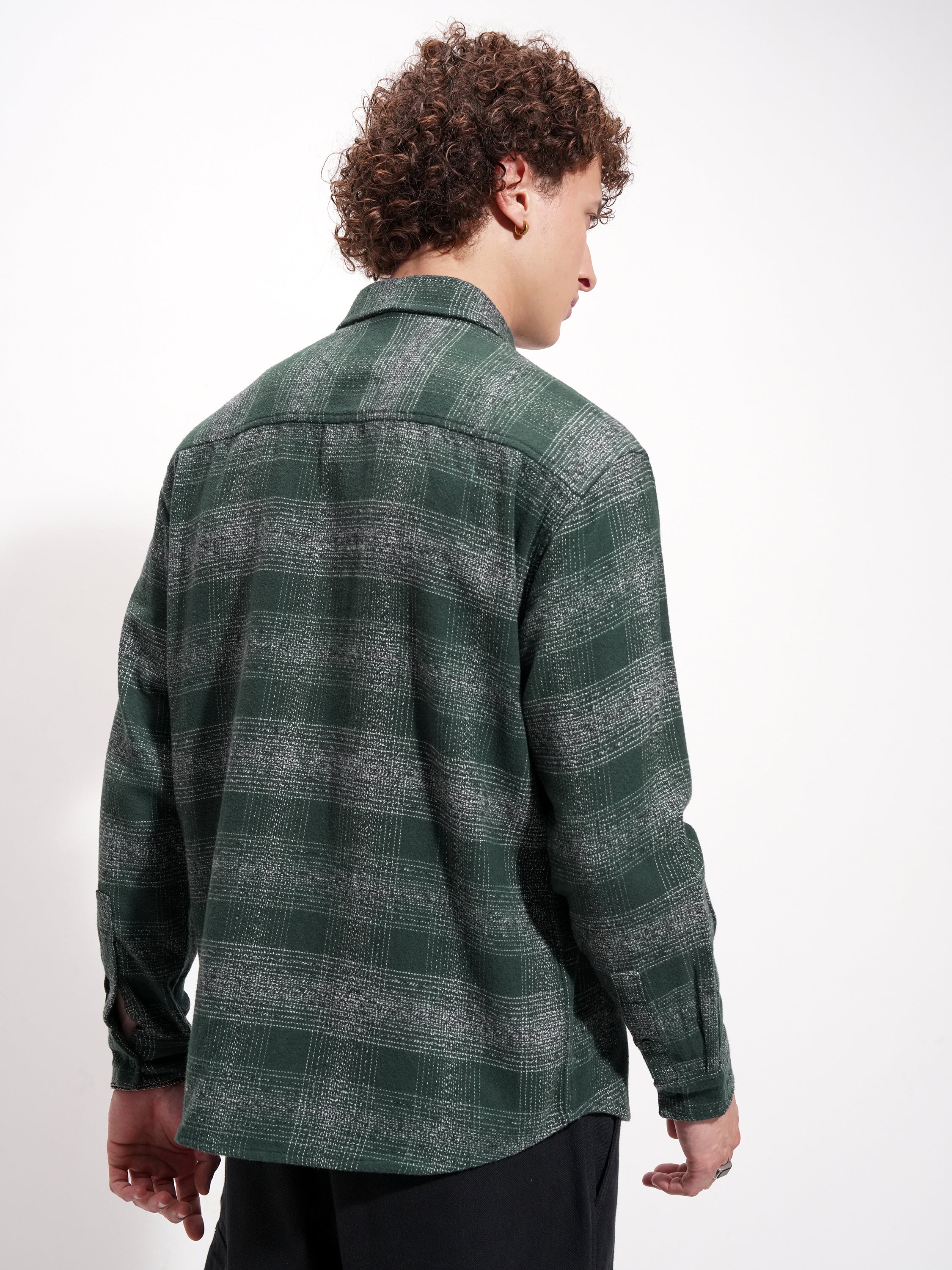 Highlander Men Green Checked Relaxed Fit Casual Shirt - Green - Image 3