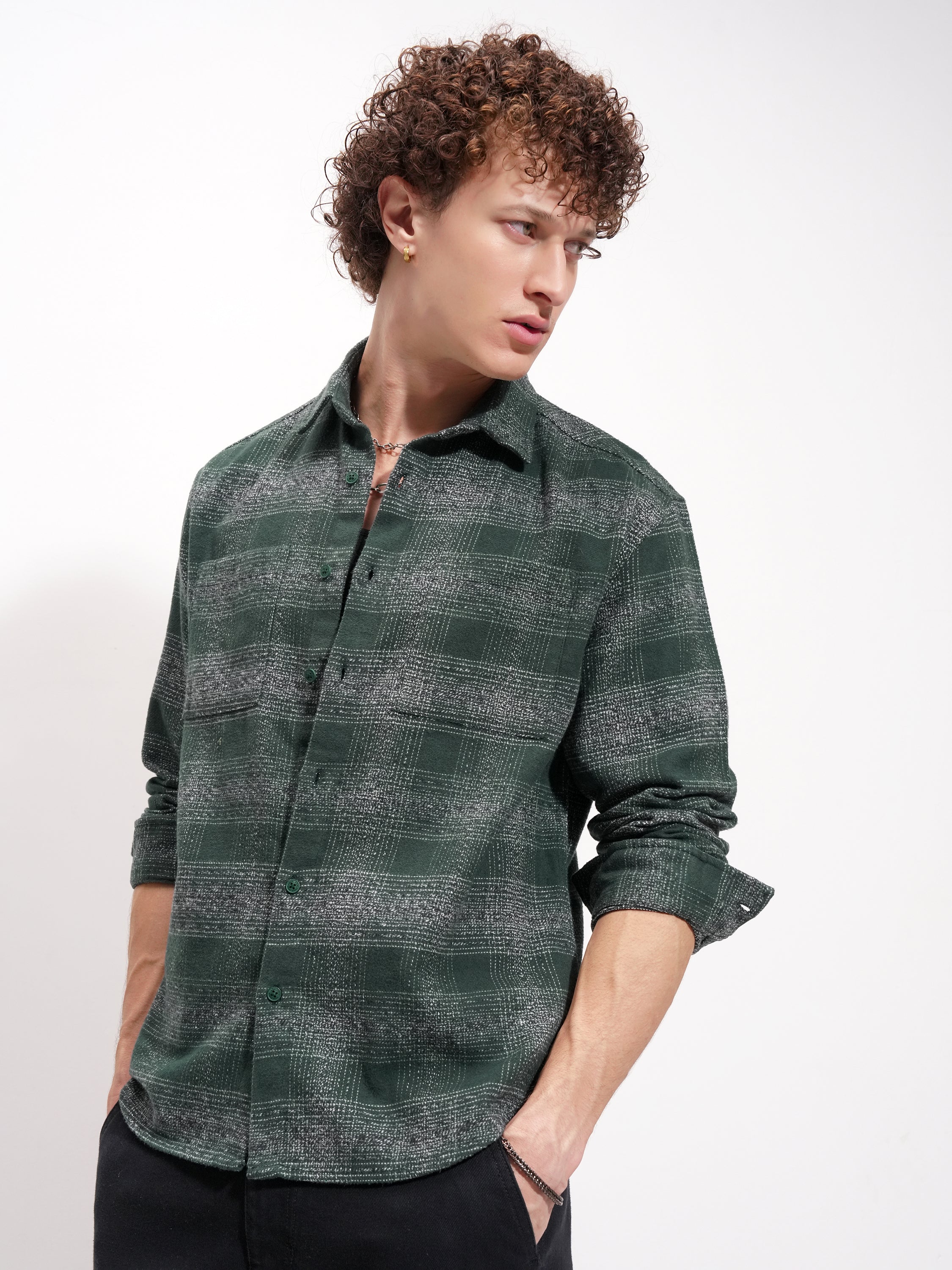 Highlander Men Green Checked Relaxed Fit Casual Shirt - Green - Image 4