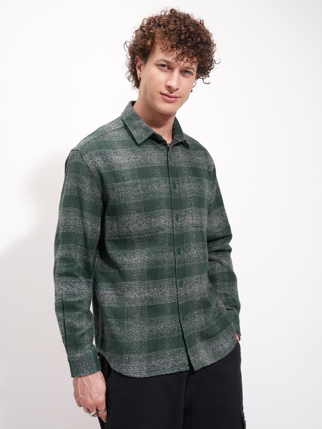Highlander Men Green Checked Relaxed Fit Casual Shirt - Green - Image 6