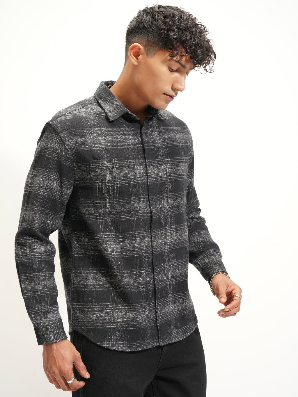 Highlander Men Black Checked Relaxed Fit Casual Shirt - Black - Image 6