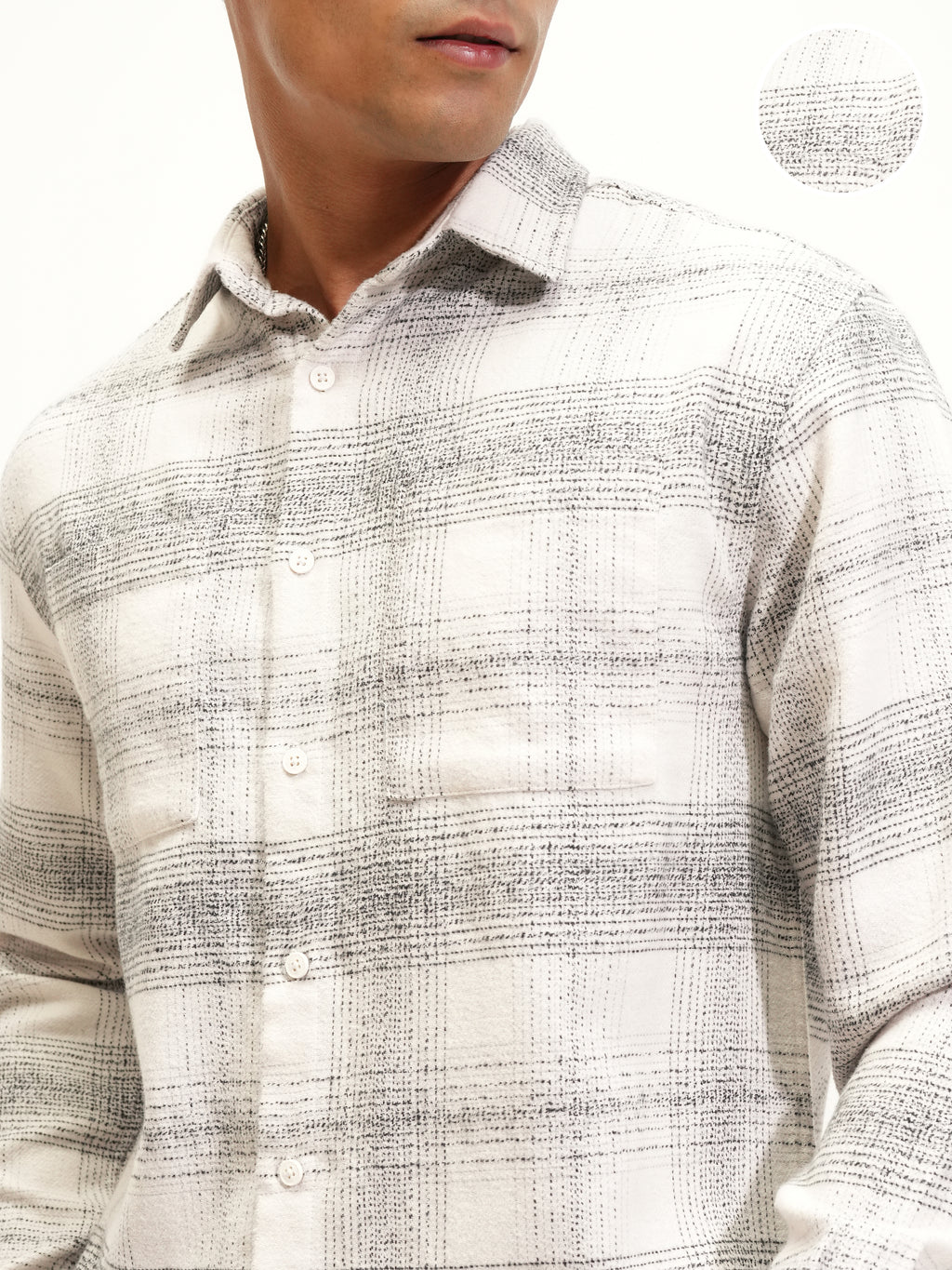 Highlander Men Off White Checked Relaxed Fit Casual Shirt - Off White - Image 5