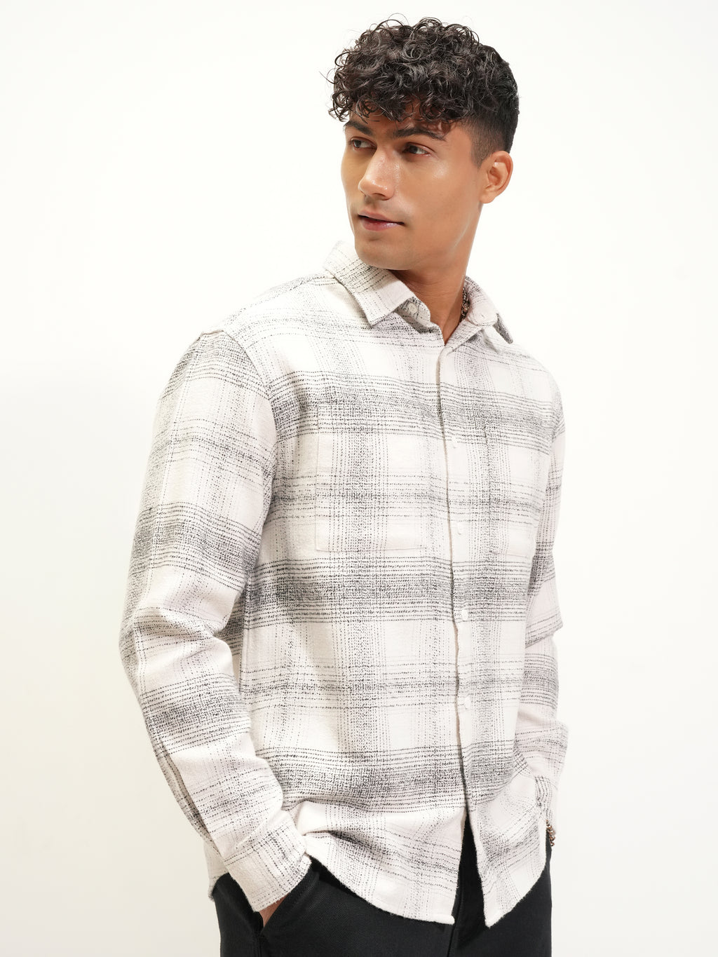 Highlander Men Off White Checked Relaxed Fit Casual Shirt - Off White - Image 6