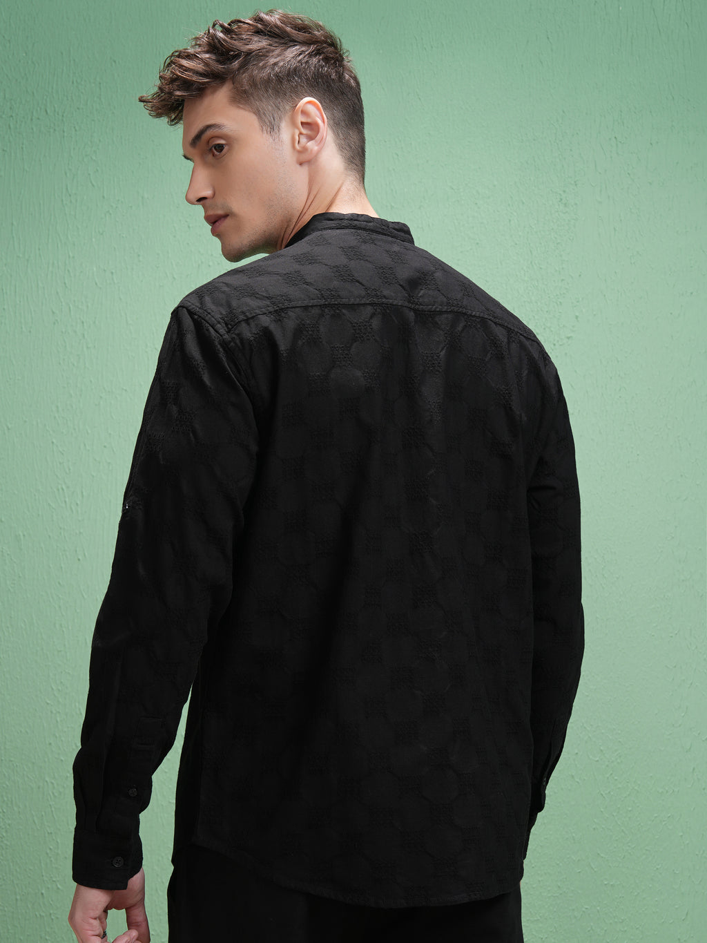 Highlander Men Black Textured Relaxed Fit Casual Shirt - Black - Image 3