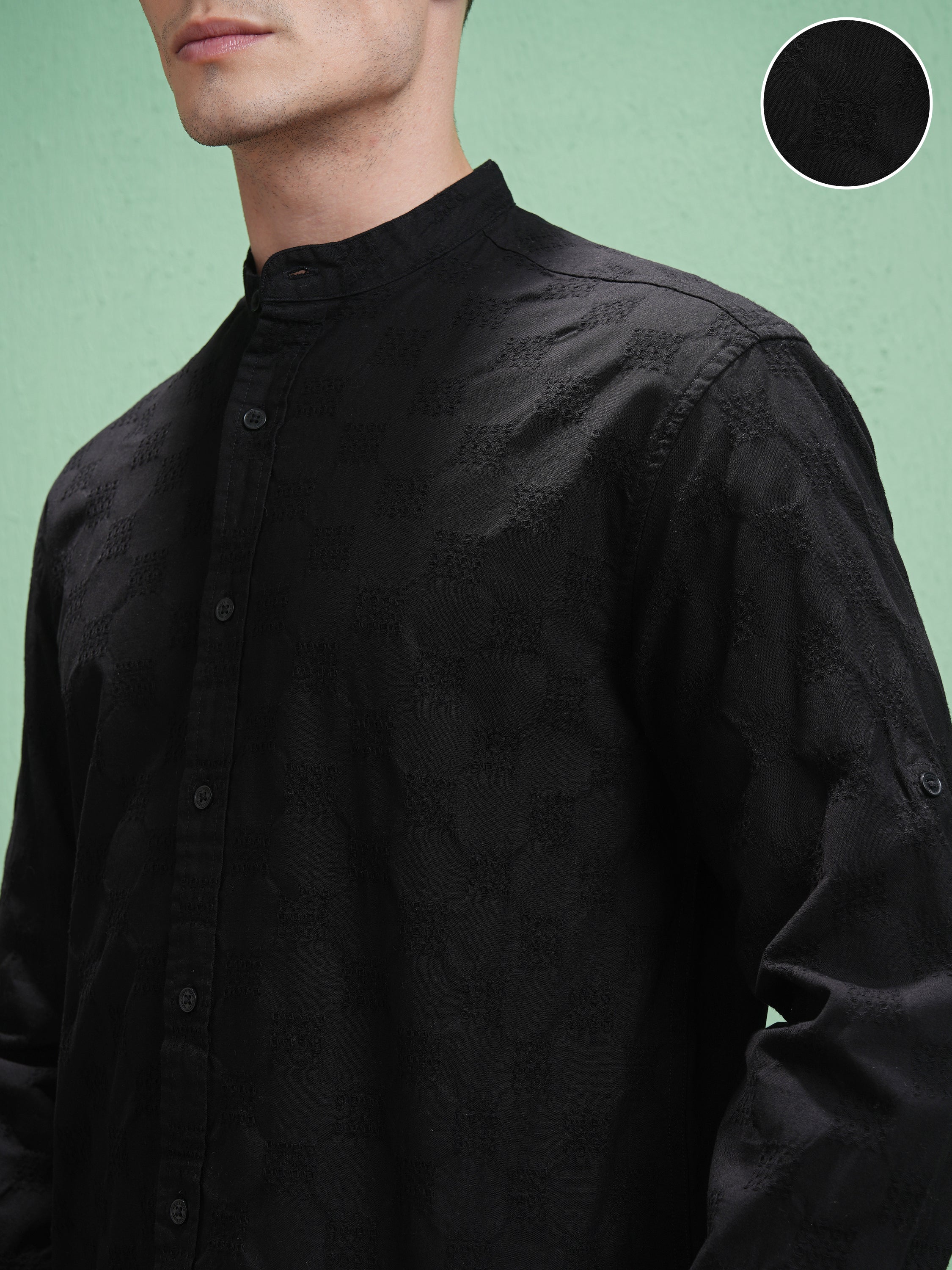 Highlander Men Black Textured Relaxed Fit Casual Shirt - Black - Image 5